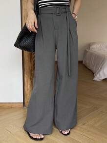 DAZY 女士宽松裤配腰带纯色休闲优雅夏季教师裤女士正装裤子