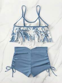 Swim Lushoire 2 件套印花比基尼上衣，带手帕下摆，无锁边