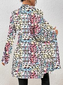 SHEIN Clasi Women's Casual Resort Knit Textured Leopard Print Slim Fitted Jacket - Multicolor - View 2