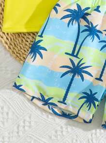 Young Boy 2 Pieces Swimwear, Front Print Patterned Swimwear Top - Multicolor - View 4