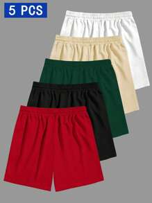 Manfinity EMRG 5-Pack Men's Letter Print Drawstring Waist Pocket Casual Shorts Shorts Men Pack,Men's Loose Letter Patch Design Drawstring Waist Shorts, Fashionable Casual Drawstring Shorts, Great Gift For Husband Or Boyfriend , Pack Of Shorts , Shorts Men Pack , Workout Shorts, Men Shorts Pack - Multicolor - View 2