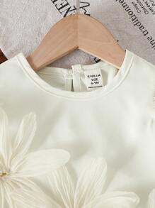 2pcs/Set Baby Girls 2023 Summer New Sweet Style Sun Flower Decor Sleeveless Top + Solid Color Shorts Set - White - View 3