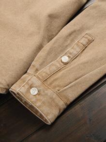 Manfinity Homme Men's Distressed Khaki Denim Shirt: Long Sleeve Button-Down With Classic Shirt Collar And Pocket Detail - Khaki - View 5