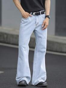 Claim Dot Men's Retro Light Wash Denim Flare Jeans: Stylish Zipper Fly Long Jeans For A Vibe - Light Wash - View 8