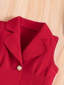 年轻女孩优雅绅士翻领无袖背心和裤子两件套，春夏 - 紅色 - 查看 4