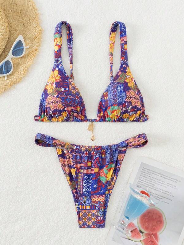 Swim Vcay Damen Sommer Strand Urlaub Bikini-Set mit durchgehendem Muster