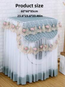 1pc Elegant Lace Edging Waterproof Washing Machine Cover - Universal Fit For Front Load Washer - Breathable Dust-Proof Design, Easy To Fold And Store - Fashionable Appliance Protector Cover Decoration, Suitable For Laundry Room, Apartment And Office - Blue - View 4