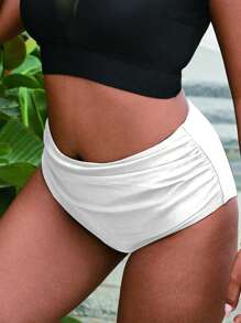 Swim Lushoire Plus Size Women Plain High Waist White Bikini Bottom For Summer Beach Vacation - White - View 3