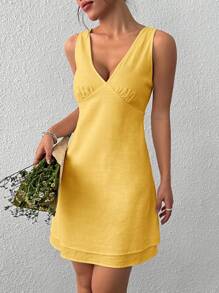 SHEIN EZwear Yellow Woven Women Short Dress, Fashionable For Summer,Summer Dresses For Women - Yellow - View 2