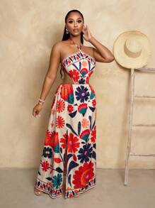 BamGleam Váy Maxi In Họa Tiết Đảo Cổ Điển Xẻ Tà Cao Có Đường Cắt Eo, Buộc Cổ Và Hở Lưng - Nhiều màu - Xem 4