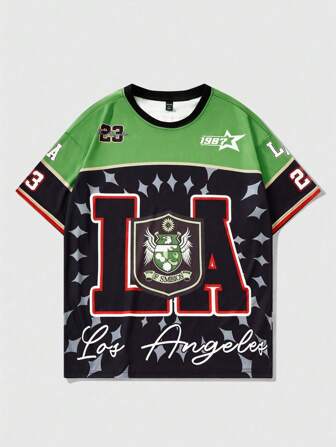 Prep Men's Jersey Letter Print Round Neck Short Sleeve Football Sports T-Shirt