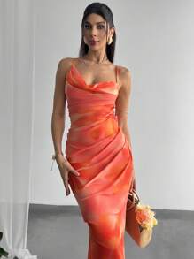 Firerie 女士优雅浪漫度假性感花卉网眼印花露背紧身长裙，适合派对、海滩、返校、浪漫约会、婚礼、生日、情人节