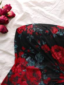 SHEIN VCAY Plus Size Vrouwen Levendige Bloemenprint Asymmetrische Zoom Bandeau Top