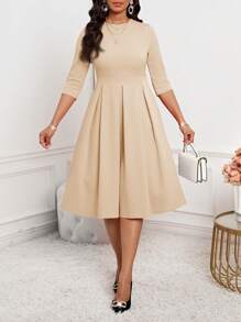 SHEIN Lady 春夏秋冬优雅办公室聚会新年女士连衣裙 - 米色 - 查看 5