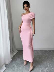 Elenzga Vestido longo de verão elegante regular de malha feminino - Rosa - Ver 5