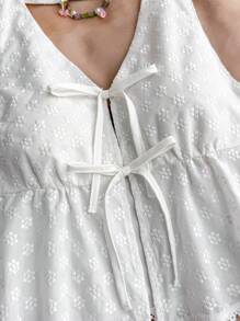 SHEIN Teen Girls Embroidered Lace Halter Neck Backless Short Top And Shorts Set For Vacation - White - View 3