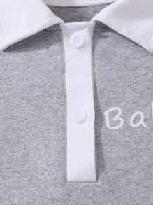 2 件/套 Tween 女童字母印花 Polo 领短袖 T 恤和褶皱迷你裙，休闲 - 灰色 - 查看 7