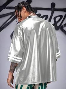AXEPEAK Camiseta de manga corta con cuello en V de ajuste holgado de piel sintética para hombre, de moda para el verano, la escuela y el estilo urbano
