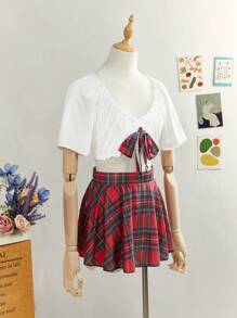 2pcs Teen Girls Simple & Practical Set (Top And Skirt)