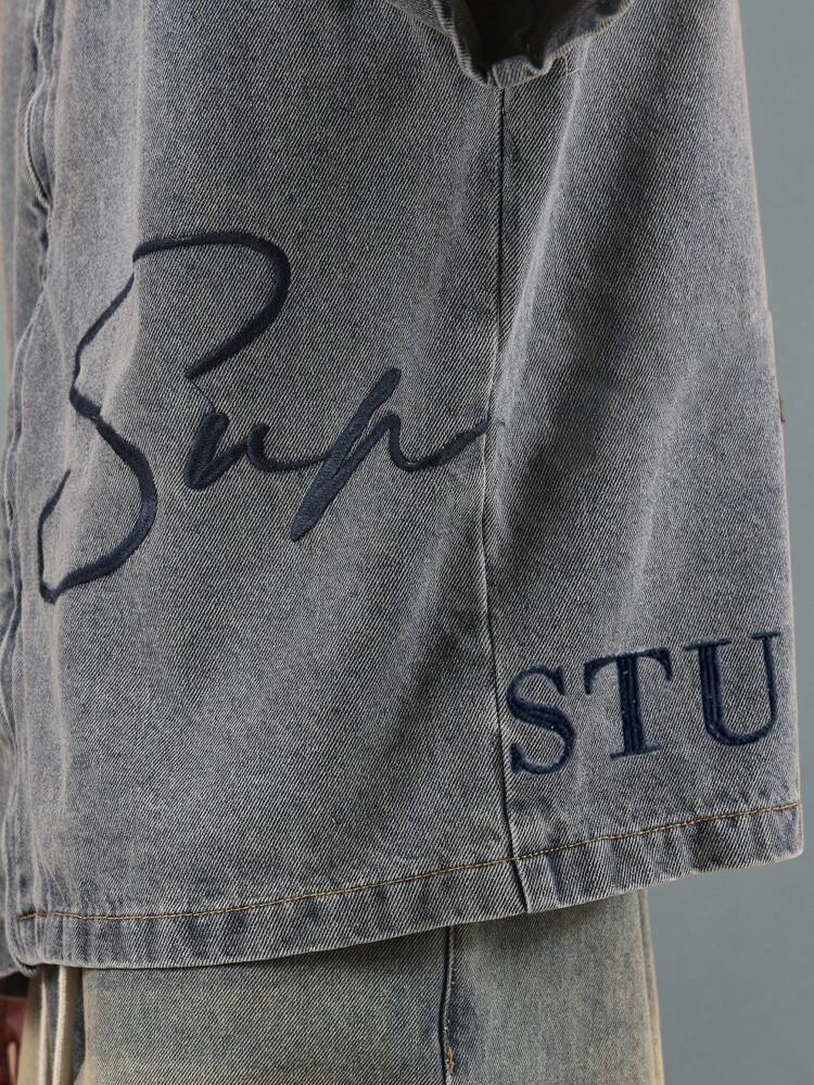 Oversized Half Sleeve Zip-Up Denim Top