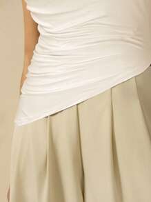 CAJUNI 女士度假休闲夏季黑色不对称领口上衣 - 杏色 - 查看 5