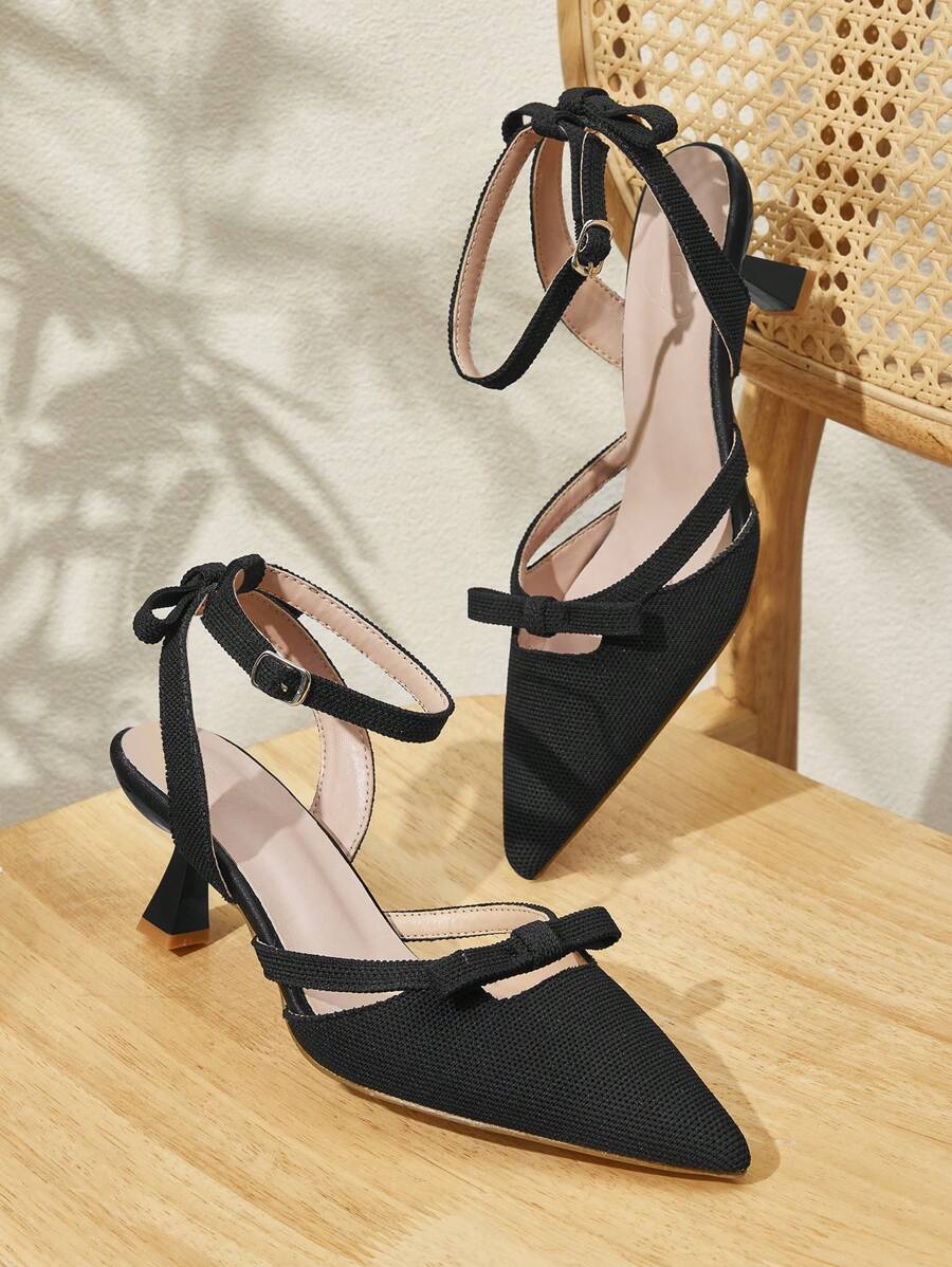 CUCCOO BASICS Pointy-Toe Bowknot High Heel Pumps For Women - Black - View 1
