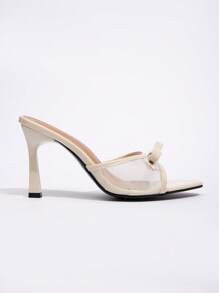 CUCCOO CHICEST 女士尖头蝴蝶装饰优雅甜美浪漫网眼拼色高跟凉鞋，适合礼服、婚礼、派对、下午茶约会，夏季时尚