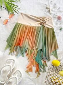 Soleia Falda asimétrica con acento metálico en degradado de amarillo a verde, adecuada para citas, playa, té de la tarde, vacaciones, aeropuertos, verano, Pascua, estilo vacacional, casual, bohemio, western, festivales de música, campo, brunch, graduación en la playa - Multicolor - Ver 6
