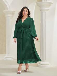 Modelyn 加大花朵贴花腰带褶皱下摆连衣裙超长款女士装长款晚礼服