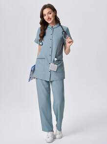 Scrubzie 2 pezzi set uniforme da donna con camicia e pantaloni scrub