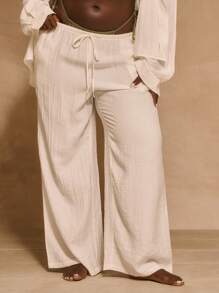 MUSERA Plus Size Mid Rise Drawstring Wide Leg Casual Sexy Cute Elegant Trousers Boho For Summer Vacation Swim Holiday For Summer Easter Beach Classy Casual Dailywear Everyday Wear Cover Up Beachwear