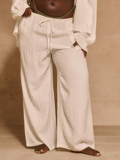 MUSERA Plus Size Mid Rise Drawstring Wide Leg Casual Sexy Cute Elegant Trousers Boho For Swim Holiday For Easter Classy Casual Dailywear Everyday Wear Cover Up Wear