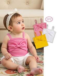 3pcs/Set Baby Girls Colorful Bowknot & Solid Sleeveless Top Suit, Great For Summer Beachwear & Outdoor - Multicolor - View 1