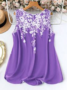Top de tirantes con estampado floral talla grande para mujer, camisetas gráficas de verano - Morado - Ver 2