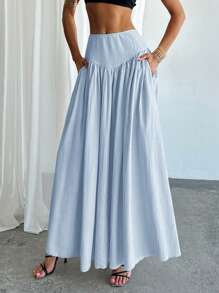 Firerie Falda evasé elegante de mujer con cintura fruncida y bolsillos reales - Celeste - Ver 4