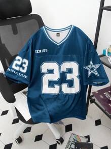 PAVTROS Manfinity Streetrush Men's Casual Numeric Print T-Shirt With Sports Vibe - Blue - View 6