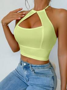 Zolique Women's Solid Color Hollow Tank Top, Fashionable And Suitable For Summer - Mint Green - View 4