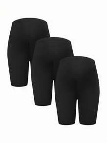 SHEIN Maternity Solid Color Adjustable Waist Short Casual Leggings 3 Sets Leggings Biker Shorts - Black - View 4