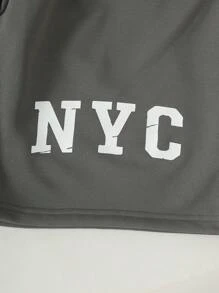 SHEIN Explorewe 2 pièces/Set T-shirt et short décontractés tout-aller pour garçons, avec imprimé lettrage, style lâche et polyvalent, pour l'été