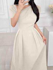 Modelyn 女士长款纯色连衣裙，夏季时尚 - 白色 - 查看 1