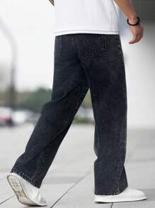 SHEIN Teen Boy Fashion Casual Black Denim Basic Simple Loose Straight Leg Jeans For Boys Soft Dailywear And The Four Seasonsr Teen Boy Clothes - Black - View 2