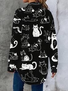 EMERY ROSE 休闲简约卡通图案宽松长袖女衬衫，适合夏季