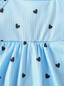 SHEIN Vintaside Kids Baby Girl Casual Heart Print Bowknot Decor Bodysuit, Summer - Blue - View 6