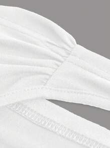 SHEIN EZwear Plus Size Simple Solid Color Pleated Slim Fit Racerback Tank Top, Summer White - White - View 4