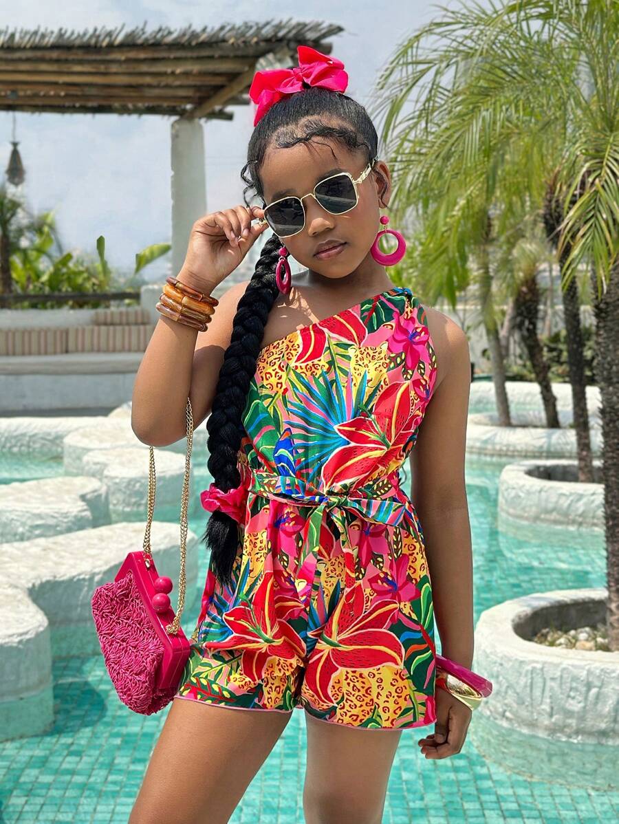 Tween Girl 热带印花度假连体衣，适合海滩和海边，母子搭配服装（2 件单独出售）