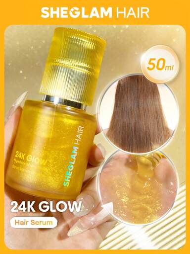 SHEGLAM HAIR 24K Glow High Shine Styling Serum-50ml/1.69 FlOz,24K Gold 10 IN 1Hair Care Daily Essential Serum,Soften Hair With Almond Oil & Macadamia Oil For Hair Reduces Frizz And Damage,Adds Shine -24KK Light As Air,Gloss As Gold,Fine Perfume Smells High Temp Protection Repair Essence Suitable For All Hair Types Graduation Birthday Holiday Summer Fall Autumn Y2K Fancy Fashion Women Makeup Cosmetic Party Beach Travel Camping Outdoors School Campus Festivals Decor Gift Present Rose Girl Best Color Charm Vibe Pink Christmas New Year Thanksgiving Day Valentine's Day
