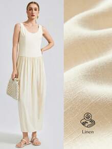 Ontre 2025 女式夏季无袖长裙，休闲纯色优雅风格，适合度假、日常通勤 - 白色 - 查看 1