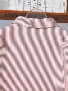 SHEIN Teen Girls Mocha Brown Striped Polyester Blouse Long Sleeve Collared Button Front Asymmetrical Hem - Mocha Brown - View 5