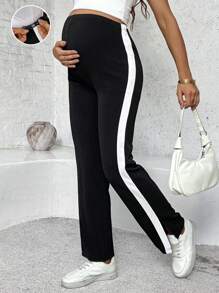 SHEIN 高腰孕妇休闲裤 - 黑色 - 查看 1