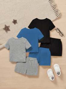 2 件套男婴休闲熊印花短袖 T 恤和短裤 3 件套服装套装，适合夏季户外和度假穿着